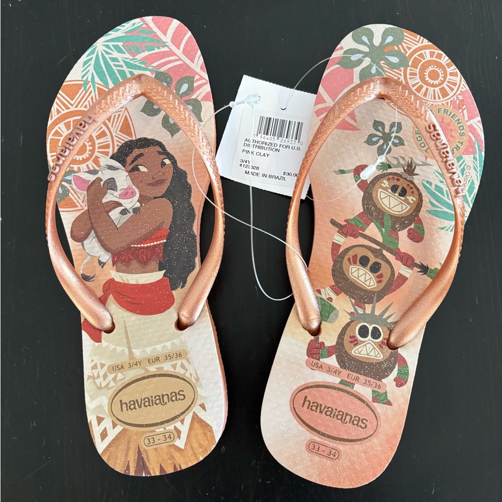 Havaianas Kids Moana Flip Flops - Brown and Green